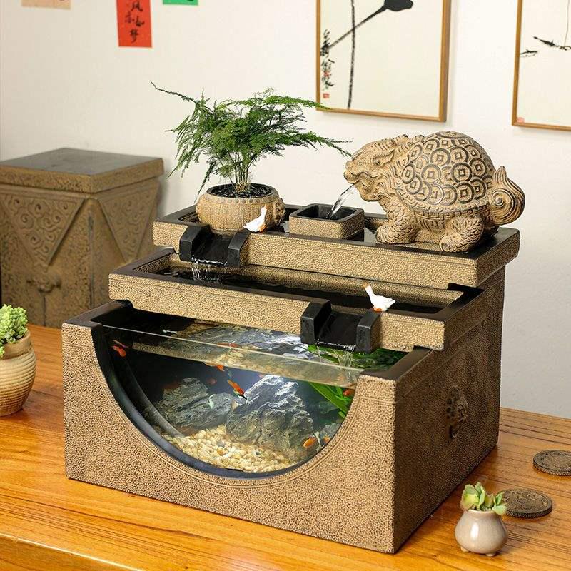 Flowing Water Fish Tank Desktop Decoration: Office Pond Ornament for Wealth and Tranquility