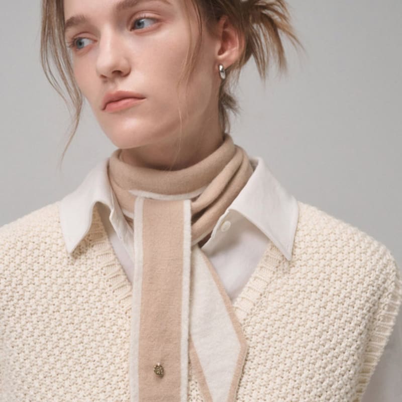 Saint Luxure 100% Wool Twilly Muffler Short/Long Ivory Beige