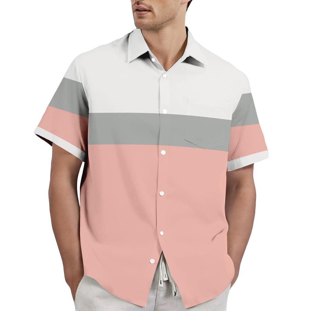 Men's casual stylish striped texture printed shirt - Men's lapel short-sleeved button-up shirt