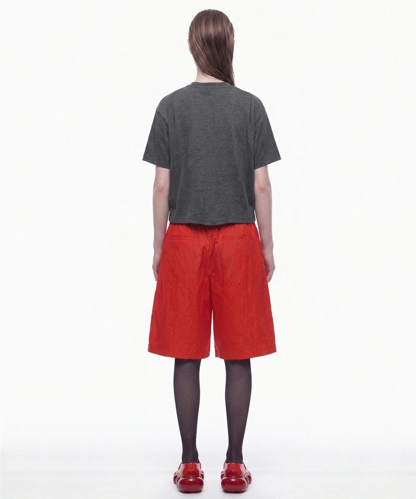 PRINOAR Multi-Logo Semi-Crop Short Sleeve T-Shirt - Charcoal