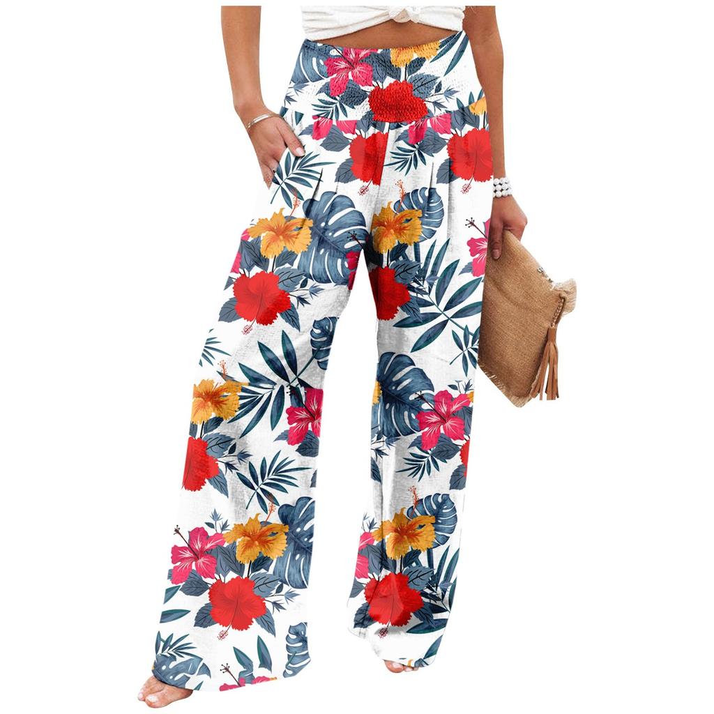 Women's Fashion High Waist Pants Women's Elastic Wide Leg Pants Casual And Comfortable Beach Slacks