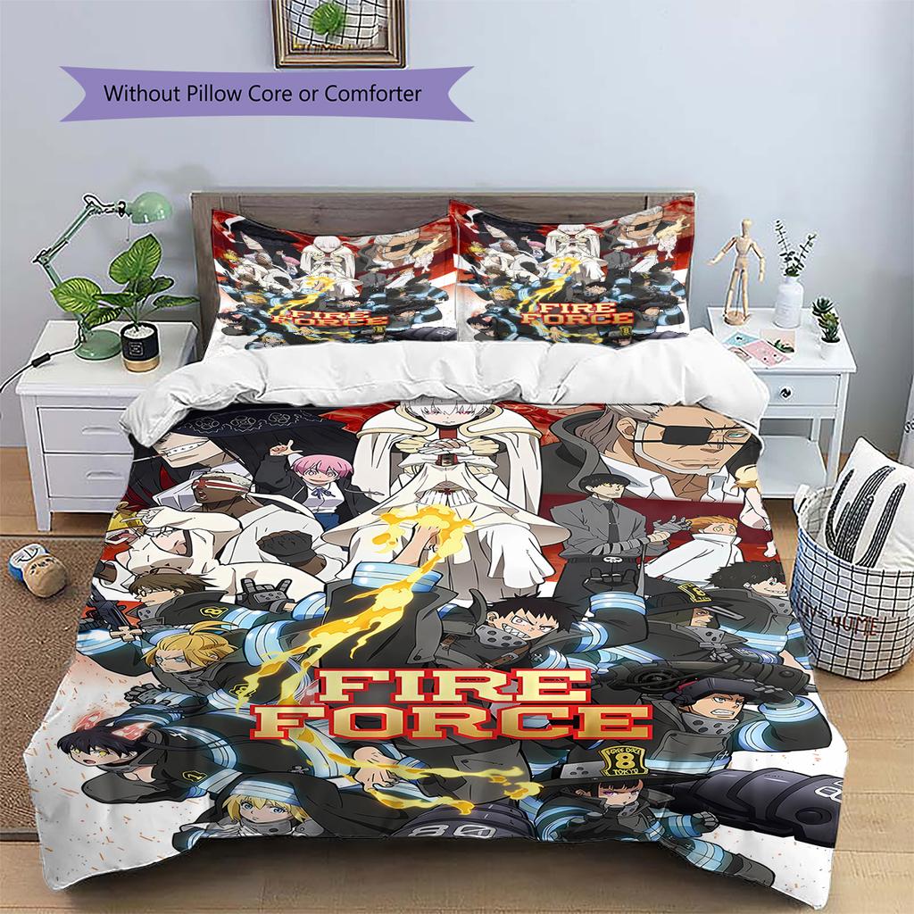 Fire Force Pattern Bedding,Quilt Set Quilt Cover Pillowcase Home Birthday Gift (1 * duvet cover + 2 * pillowcase, without core)