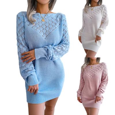 Women's Fashion Casual Hollow-out Collar Long Sleeve Pullover Sweater Dress