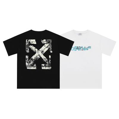 6155 Off-White Summer Men's and Women's Pure Cotton Print Oversized T-shirt Street Wear