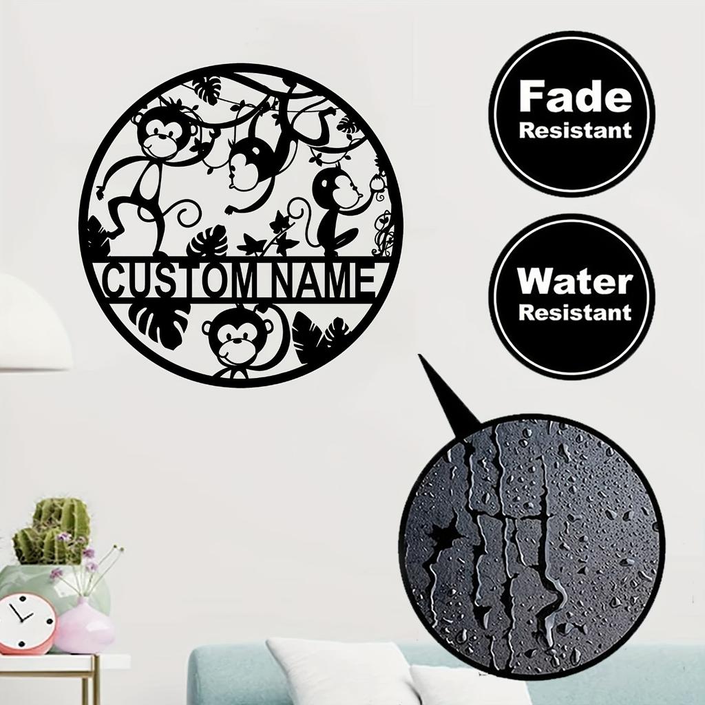 Customizable Monkey Metal Wall Art, Personalized Name Sign, Durable Silhouette for Indoor Outdoor