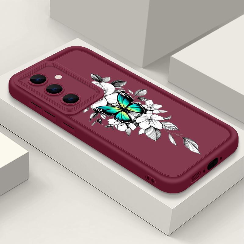 

Матовый чехол для телефона TPU с принтом бабочки для Samsung S25 S24 FE S23 Ultra A56 A36 A16 A15 A55 A35 A26, мягкий силиконовый противоударный чехол-бампер Samsung A06 вино красного