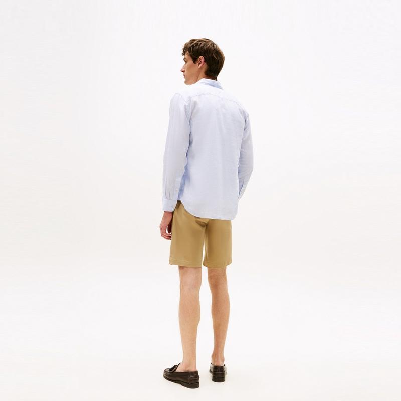 Tommy Hilfiger Comfortable Linen Casual Vacation Style Solid Color Long Sleeve Jacket Shirt Men Tops MW0MW39425