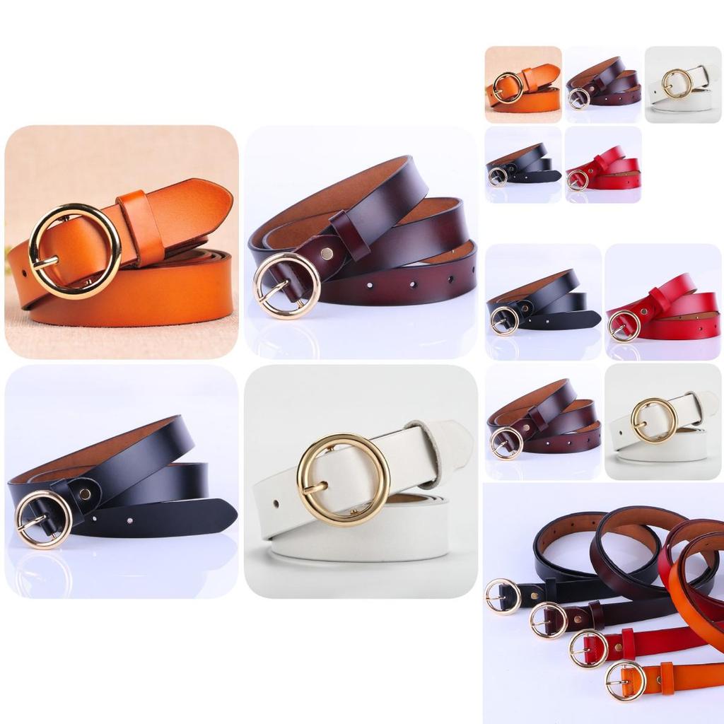 Fashionable Vintage Women's Leather Belt Made Of Genuine Cowhide With Round Buckle For Stylish Outfits And Everyday Wear