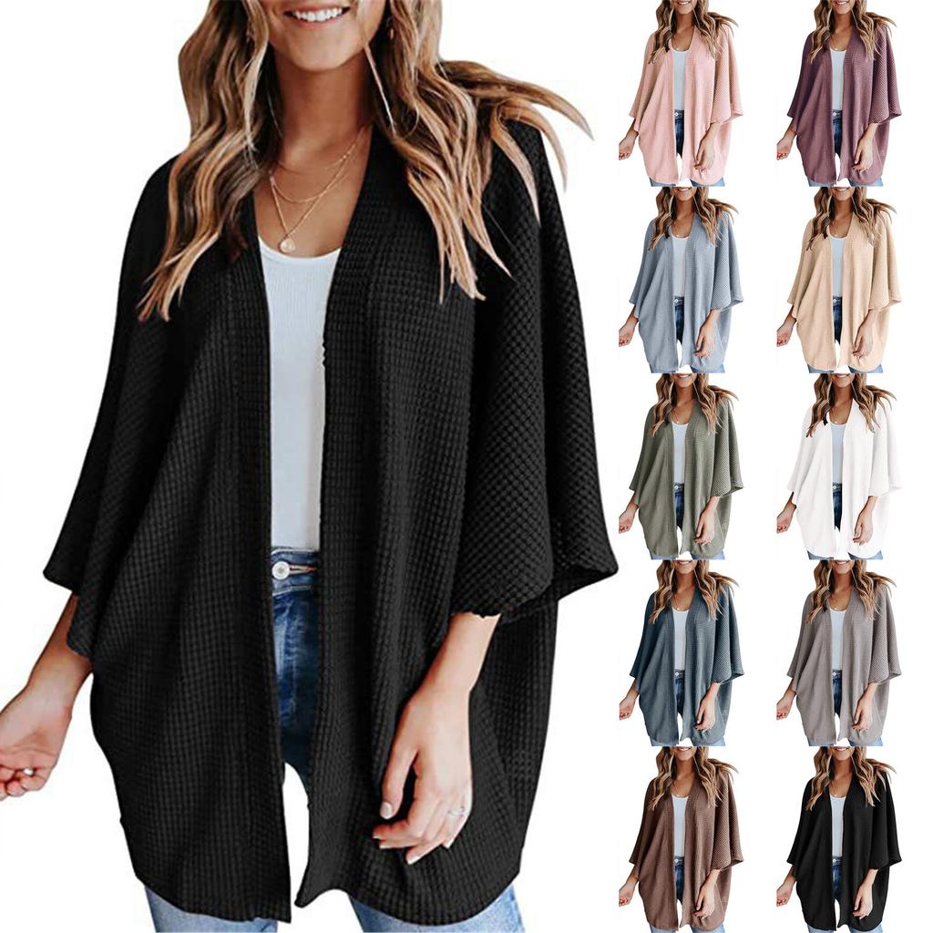 Women's Fashion Solid Color Loose Cardigan Sweater Knit Shirt T-Shirt Tops