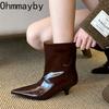 Autumn Winter Fashion Pointed Toe Women Ankle Boots Fashion Slip On Low Heels Shoes Street Style Banquet Party Short Botas Mujer