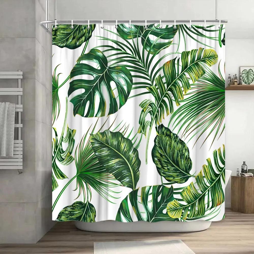 Boho Plant Shower Curtains Green Leaf Tropical Shower Curtain For Bathroom Set Palm Botanical Bohemia Bath Screen Bathroom Decor