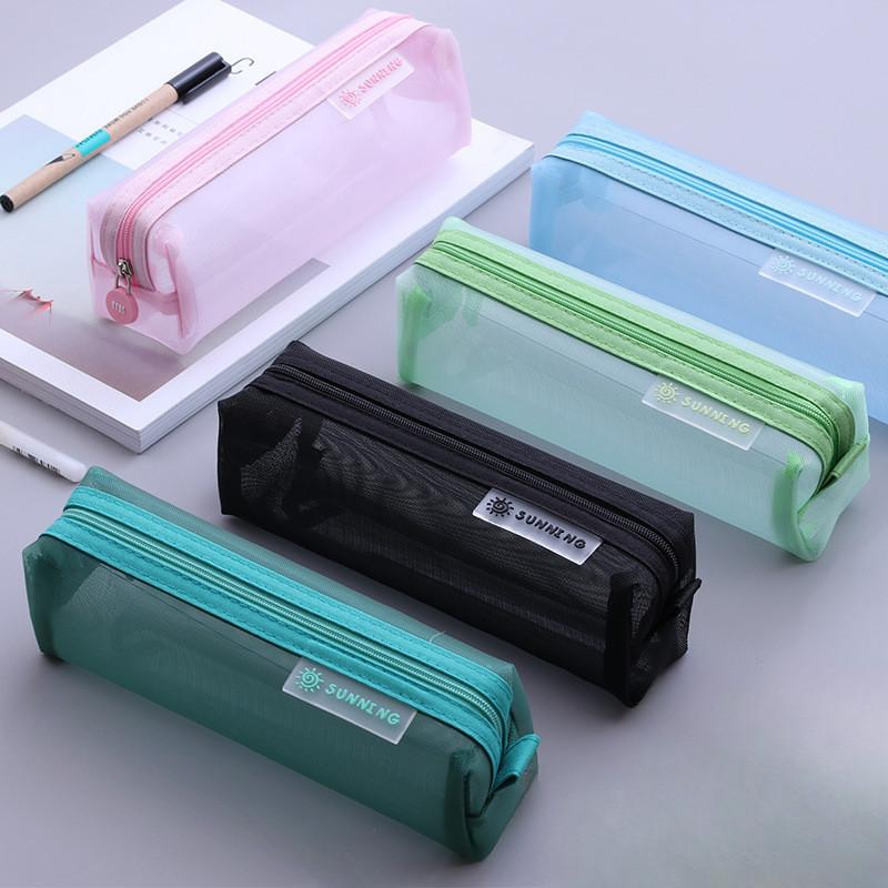 Colorful Light Net Pencil Pounch Zipper Pen Bag for Kids College