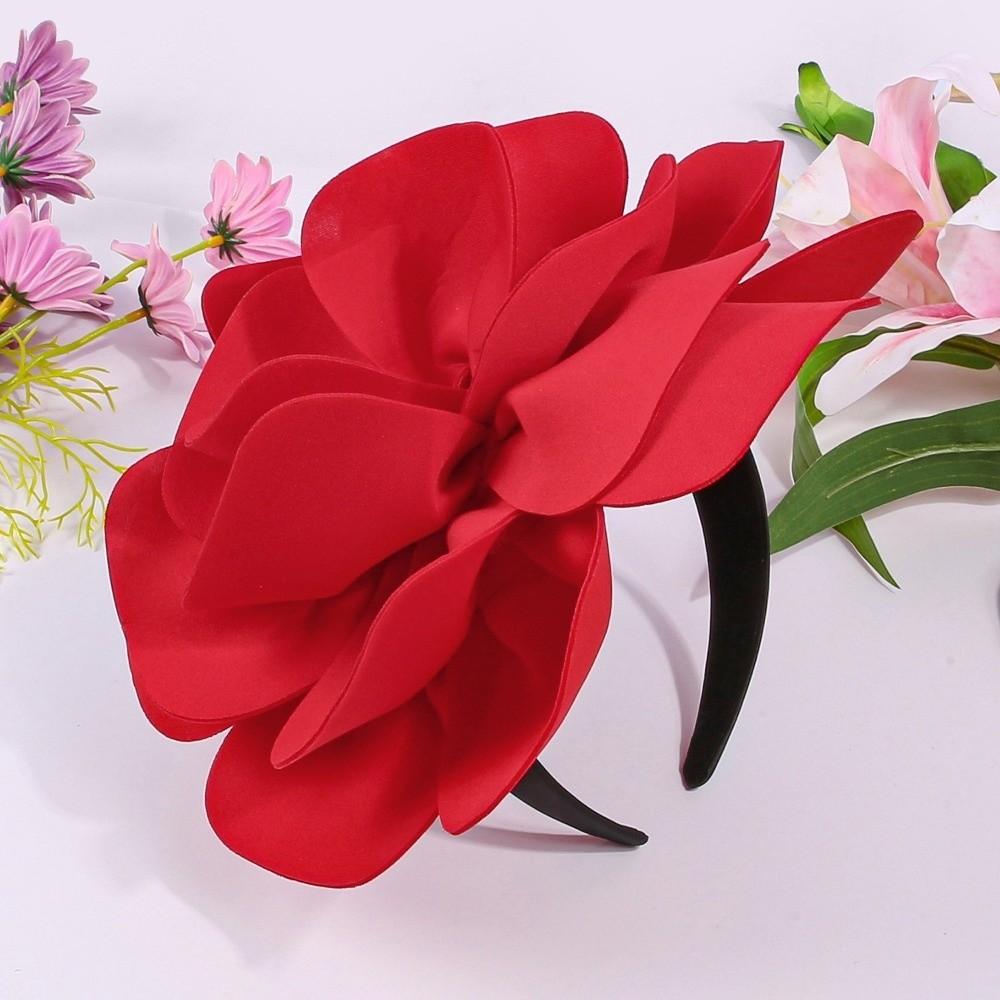 Fashion Solid Color Hairbands Elegant Headwear Headband Large Flower Hair Hoop Dinner Party