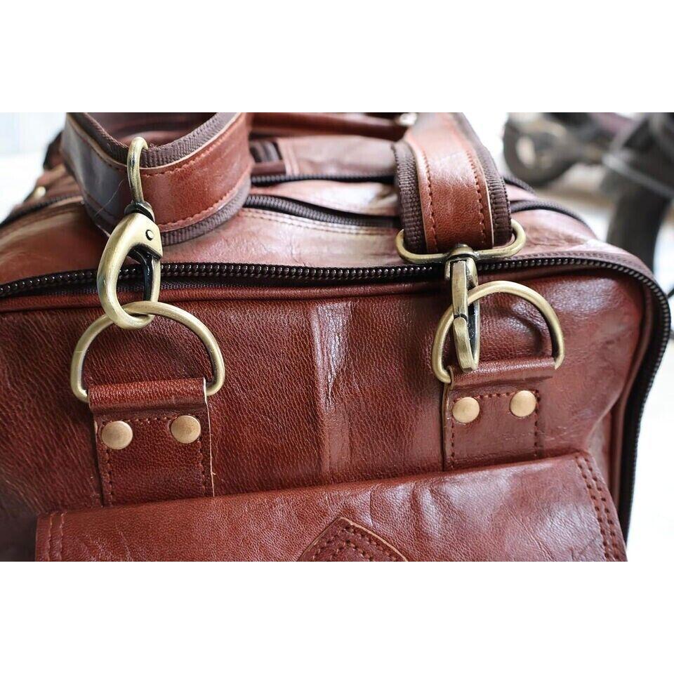 Large Leather Travel Duffel Luggage Men 30" Foldable Weekend Genuine Gym Vintage
