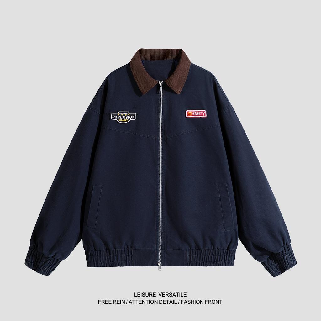 Vielseitiger Mantel Minimalistische Baumwolljacke Herren 2026 Mantel Stickerei Gewaschen und Gealtert Revers Herren Frühling und Herbst Atmungsaktive Arbeits-Freizeitjacke