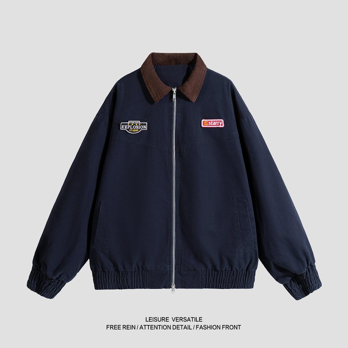 

Pure Cotton Jacket for Men s New Jacket Embroidered American Washable Old Lapel Men s Spring and Autumn Clothing 2XL