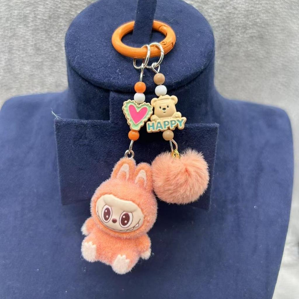 Nieuwe Labubu Pluche Mini Sleutelhanger Anime Cartoon Sleutelhanger Bedels Kawaii Mobiele Telefoon Rugzak Decoratie Autosleutel Accessoires Cadeaus