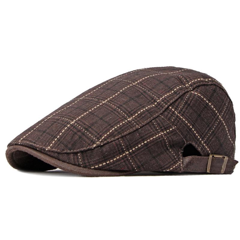 Plaid Flat Cap Berets Men Gatsby Newsboy Hat Women Cabbie Ivy Cap Herringbone Painter Peaked Hat Forward Visor Adjustable