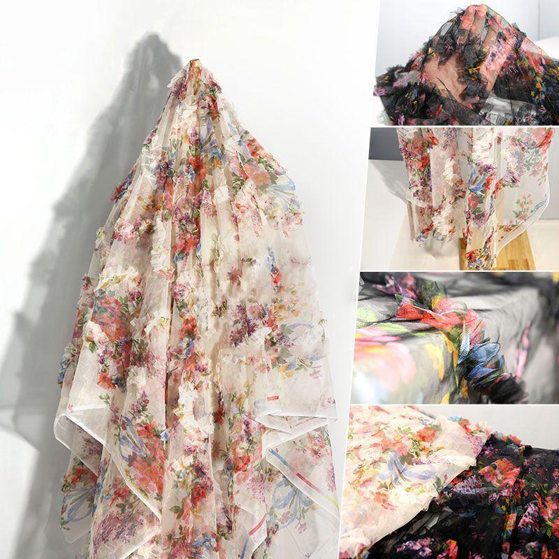 Dantelă Florală Plisată 3D Artă Plasă Decor Nuntă Fundal Material Floral Imprimat Material Designer Haine Rochie DIY