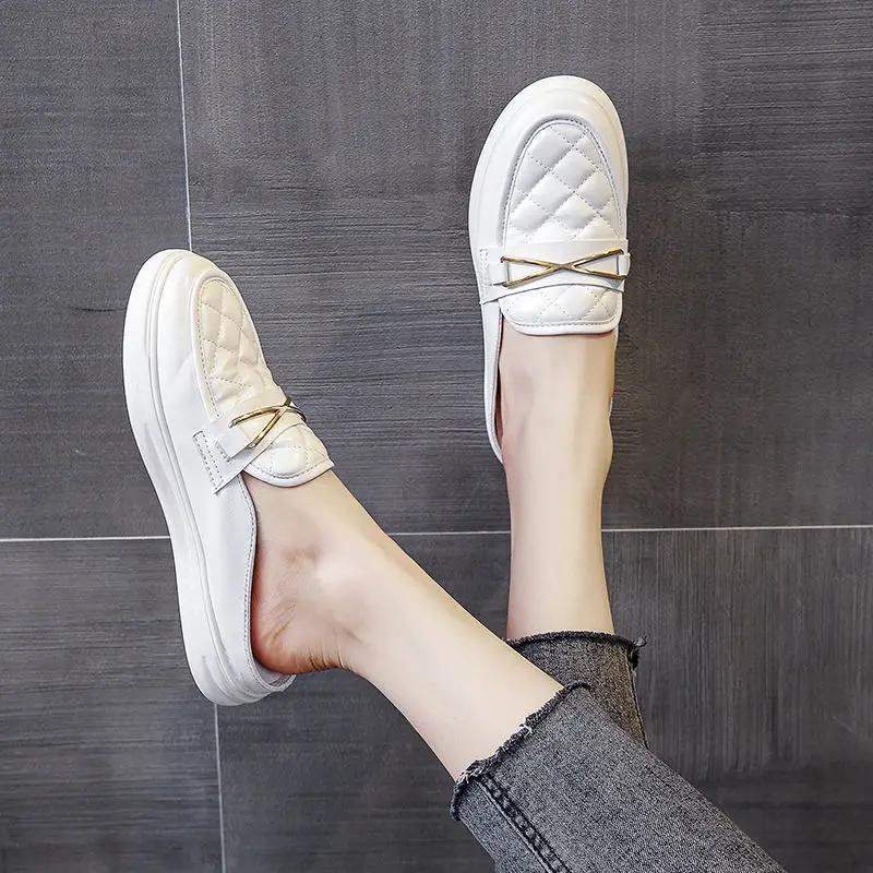 Fashion Shoes For Women Mules Outside White Woman Slippers Slides Sandals Leather Flat Waterproof Young On Sale Low Price B H Sandal F I