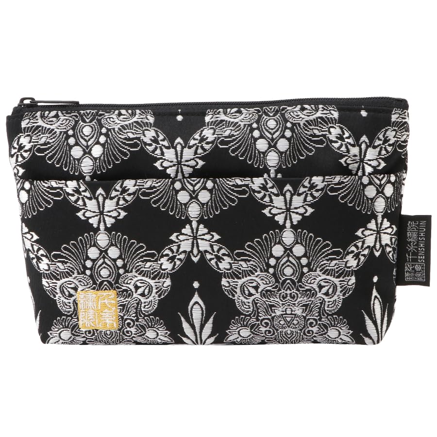 

Senshishuin Nishijin Brocade Pouch in Black Damask (Lined) (Size Small) чорний