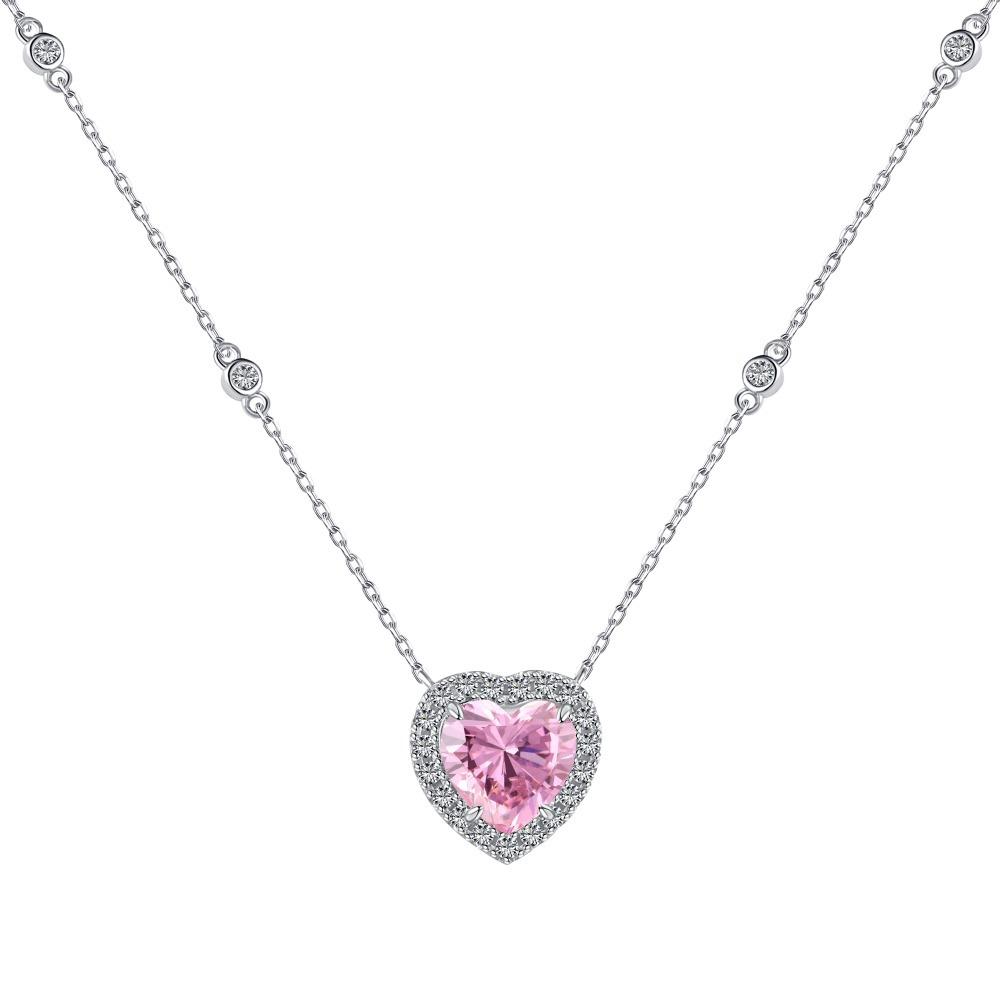 

Genuine Sterling Silver 10mm Heart Cubic Zirconia Pendant Necklace Adjustable Chain Jewelry Gift for Women Valentines Day 40-45cm&Platinum Plated розовый