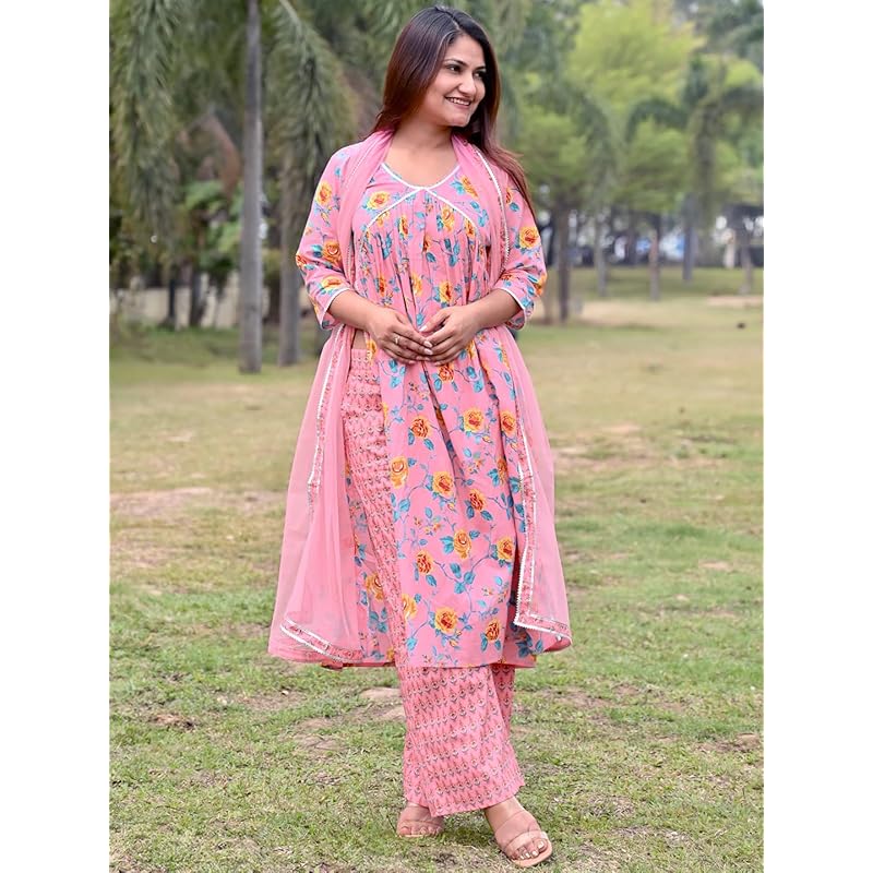 Libas Women s Cotton Kurta Sets (34540_Pink XL розовый