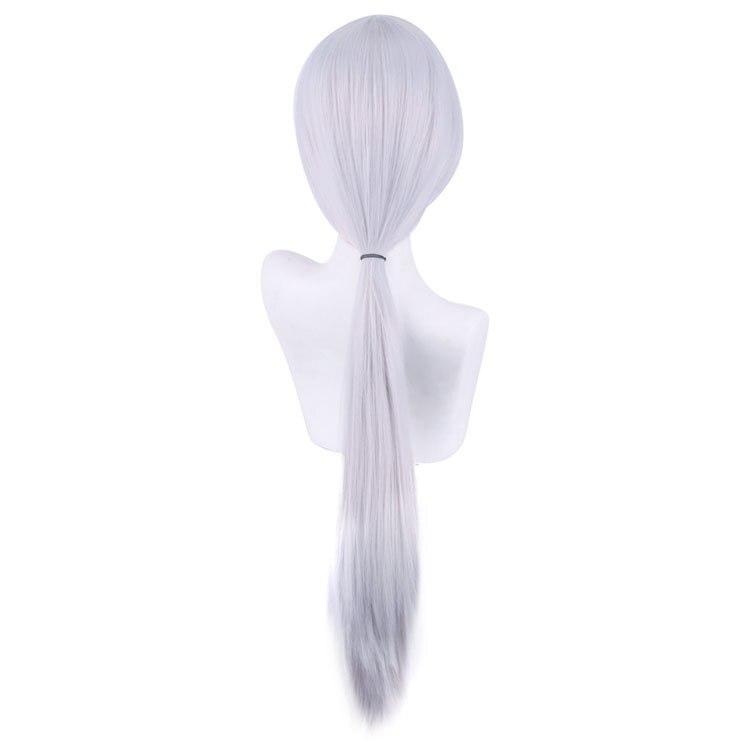 2pcs Sets Anime Chainsaw Man Quanxi Cosplay Silver Long Wig + Eyes Patch Heat-resistant Fiber Hair + Free Wig Cap Halloween Party Role Play