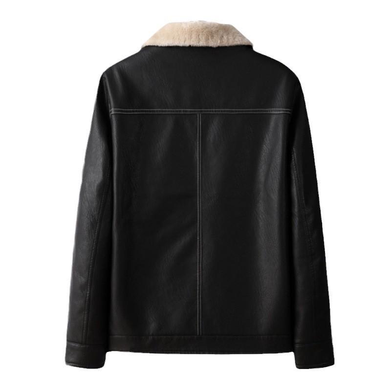 Men's Winter PU Leather Motorcycle Jacket with Lambswool Lining - Korean Style, Windproof, Thickened