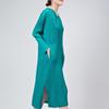 Women's Summer Casual Pleated Skirt Dress with Hood, Long Sleeves, Loose Fit, Plus Size, and High-End Slit Mid-Length Design.
