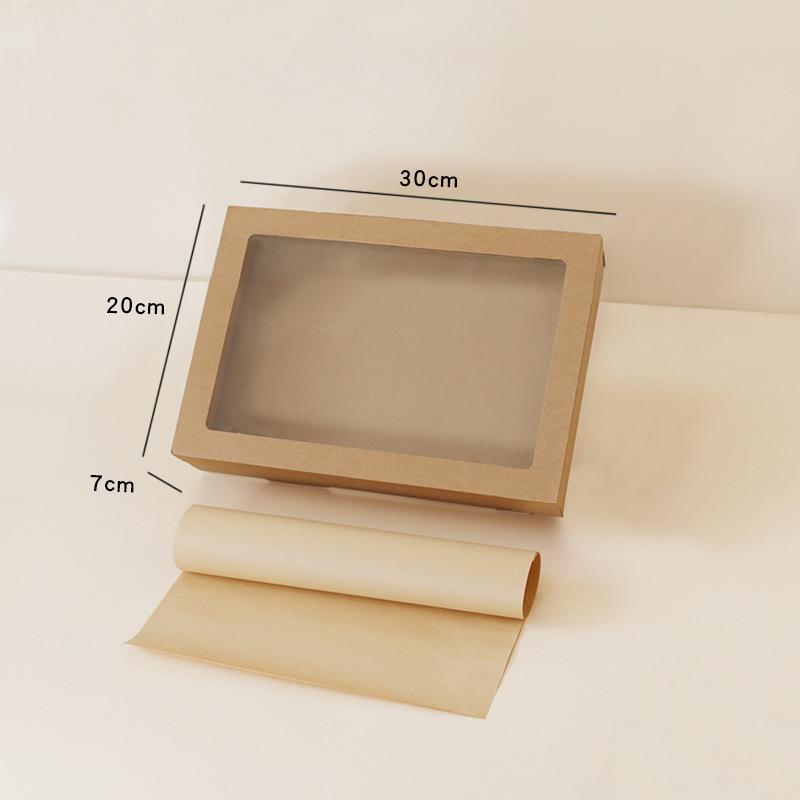 

2Pcs Disposable Kraft Paper Boxes Outdoor Picnic Food Container with Window Lid Sandwich Pizza Packaging Carton Cardboard Boxes