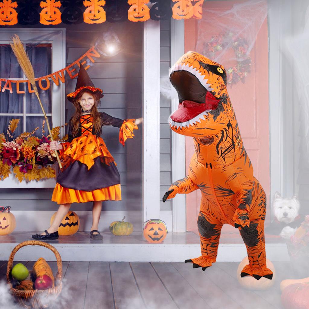 Nafukovací kostým dinosaura T Rex Nafukovací dinosaurus Kostým na foukání pro Cosplay Párty Svatby Velikonoce Vánoce Oranžová Styl pro dospělé 150‑190cm