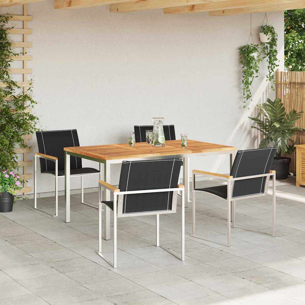 Garden Dining Set 5 Pcs Solid Acacia Wood and Stainless Steel