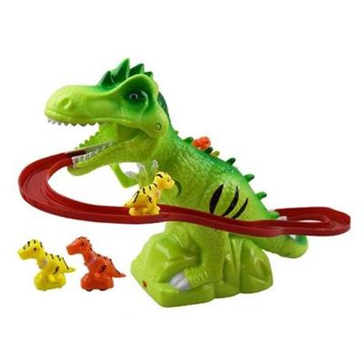 Pistas eléctricas para niños que suben escaleras, juguetes de dinosaurios que brillan con sonido, modelo de animales para niños interactivo