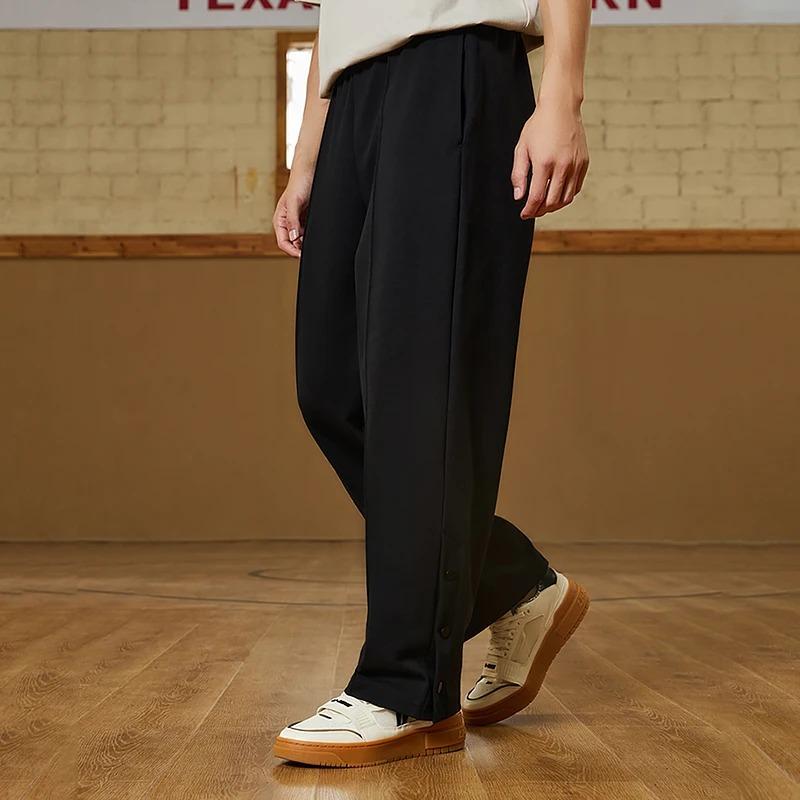 Li Ning Badfive Solid Color Elastic Waist Drawstring Straight Leg Casual Knit Sports Pants Men pants Black AKLSC71-3