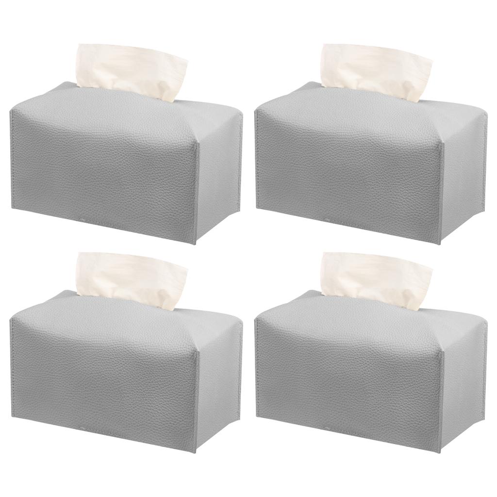 4 Pcs Tissue Box Cover Foldable PU Leather Rectangular Tissue Holder with Bottom Belt for Home Bathroom Vanity Desk Decorative
