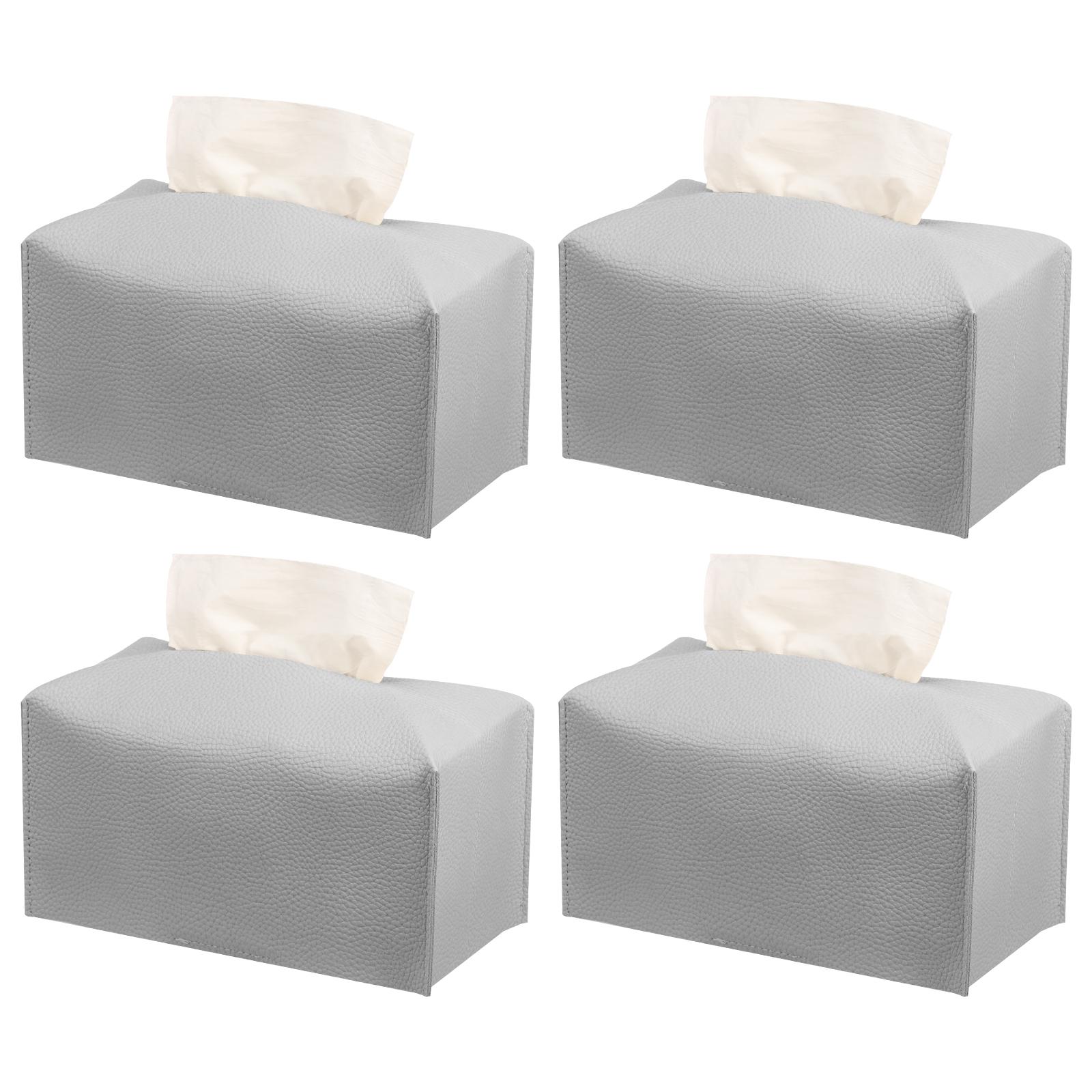 

4 Pcs Tissue Box Cover Foldable PU Leather Rectangular Tissue Holder with Bottom Belt for Home Bathroom Vanity Desk Decorative