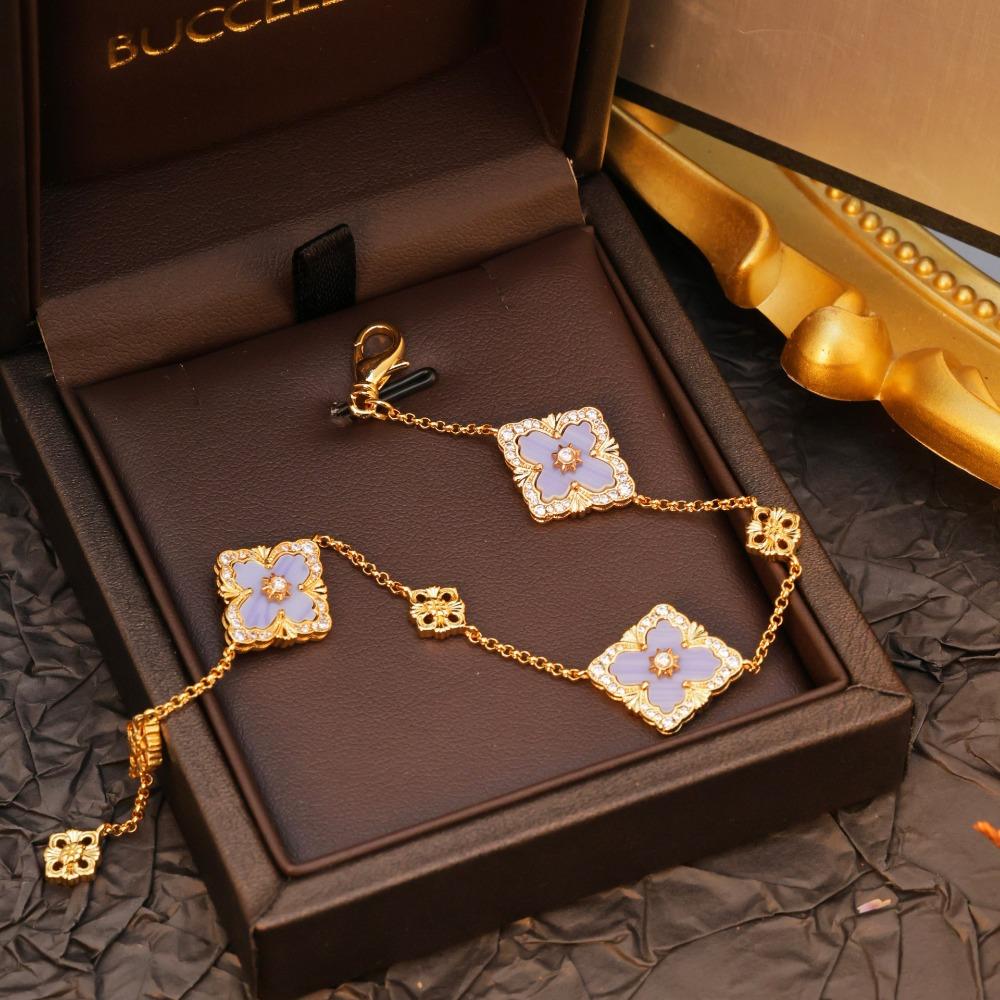 Neues Kleeblatt Fünfblättrige Blume Armband - Vintage Hofstil Chalcedon Armreif für Damen