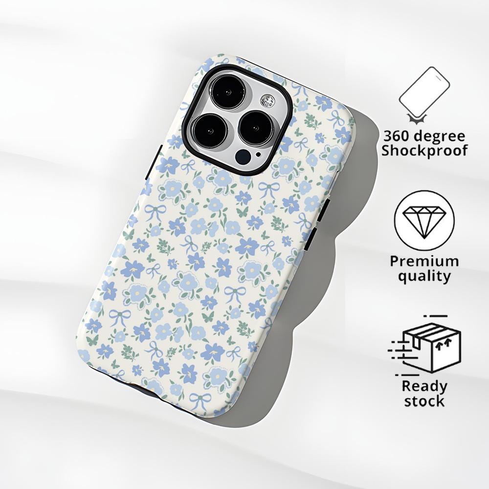 Ins Wind Gentle Blue Floral Mobile Phone Case iPhone12Pro 2-in-1 Film Mobile Phone Case Women's Apple 17pm