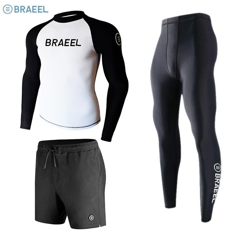 Mens UV Protection Rash Guard Set Long Sleeve Top Pants Surfing Diving Snorkeling Water Sports