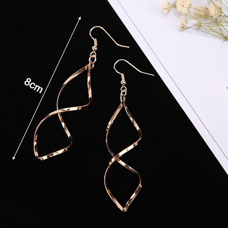 New Spiral Women's Hook Earrings Hollow Twist Geometric Statement Long Hanging Earrings Wraped Oval Metal Pendants Earrings