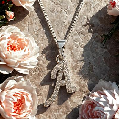 Round Cut Real Moissanite Customize A Letter Pendant 14K White Gold Plated