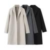 Womens Long Wool Blend Coat Turn-down Collar Single-breasted Mid-weight Commuter Style Winter 2025