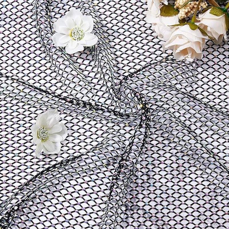 Tessuto a Rete Strass Cristallo Bling Lucido Elastico Scintillante Rete Traforata 1*5M Tessuto Fai da Te Abiti Borsa Creazione Decorazioni per Feste
