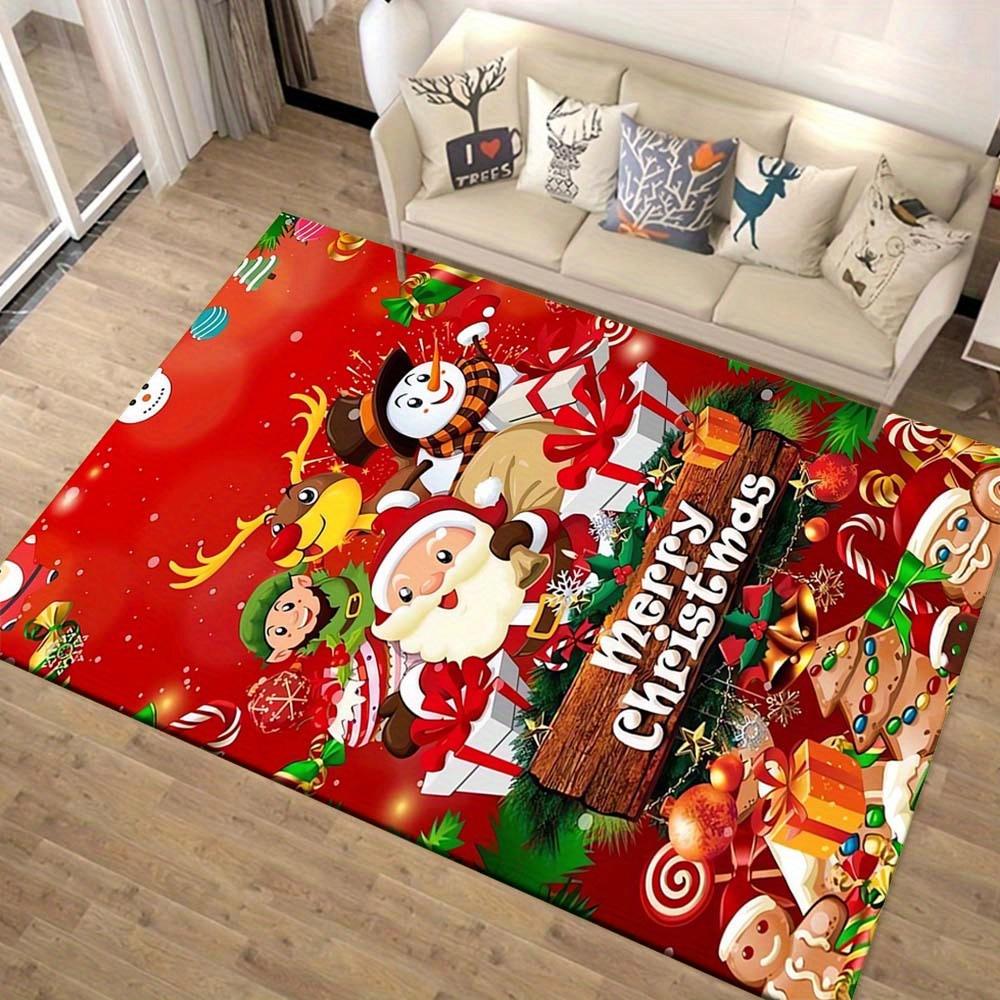 1pc Christmas Themed Rug, Merry Chrismas Print, Bedside Carpet, Non Slip Laundry Room Mat, Machine Washable Water Absorbing Entrance Door Ma