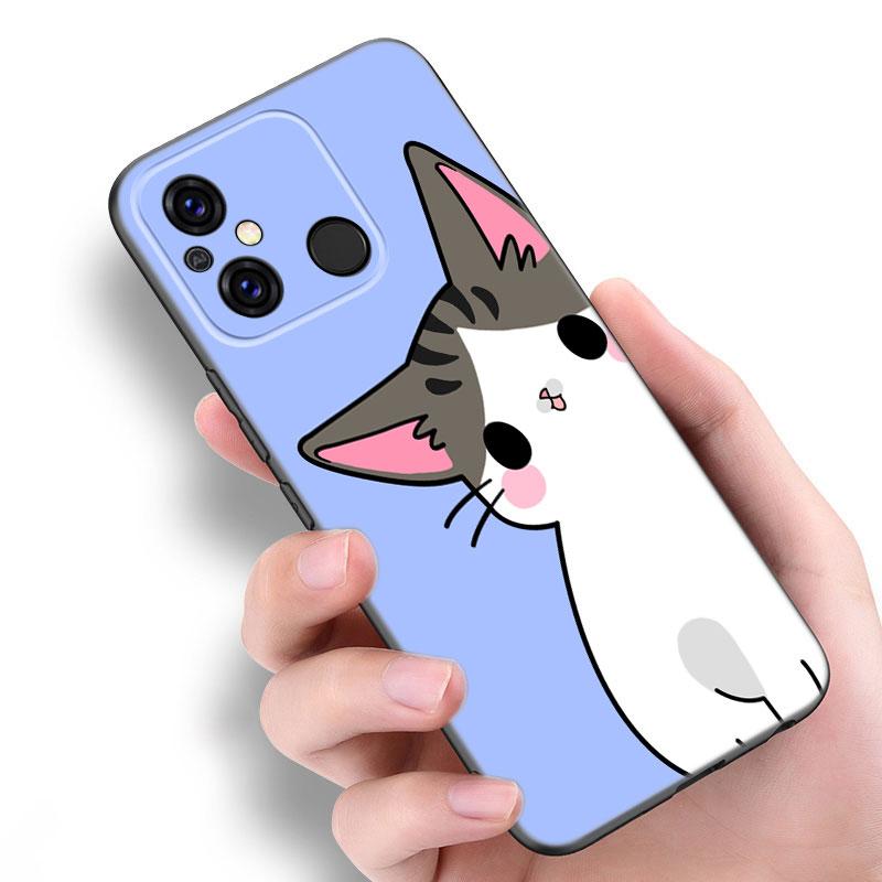Cute Kawaii Cat Black Case For Xiaomi Redmi 11 Prime 11A 12C 13C A1 A2 Plus A3 12 4G 10 13R 5G 9A 10A 9C 10C 9i 12R Note 9T