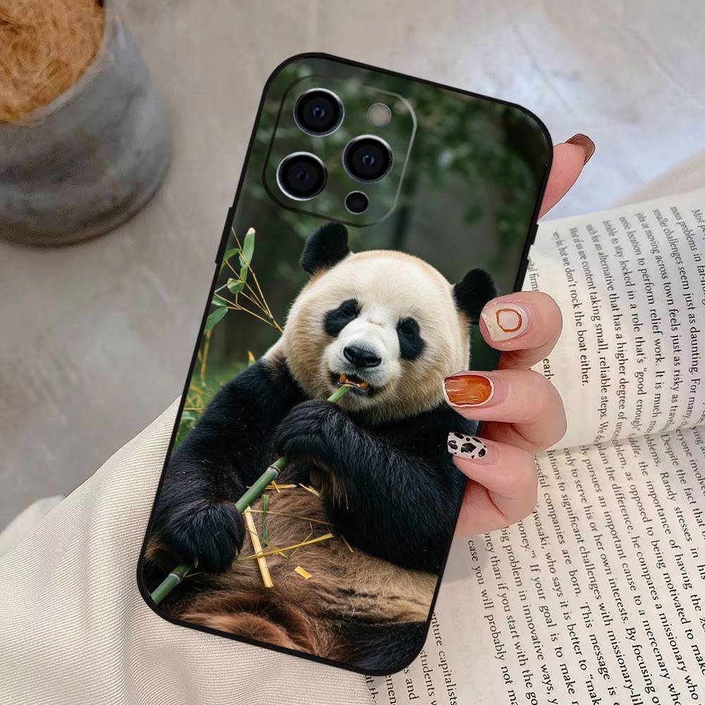 Animal Panda Phone Case For iPhone 17,16,15,14,13,12,11 Plus,Pro Max,XS,Soft Silicone Black Cover