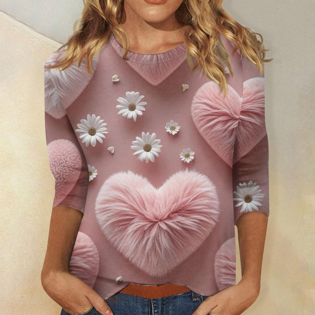 Women's Valentine's Day Print Fashion Casual 3/4 Sleeve Round Neck Top