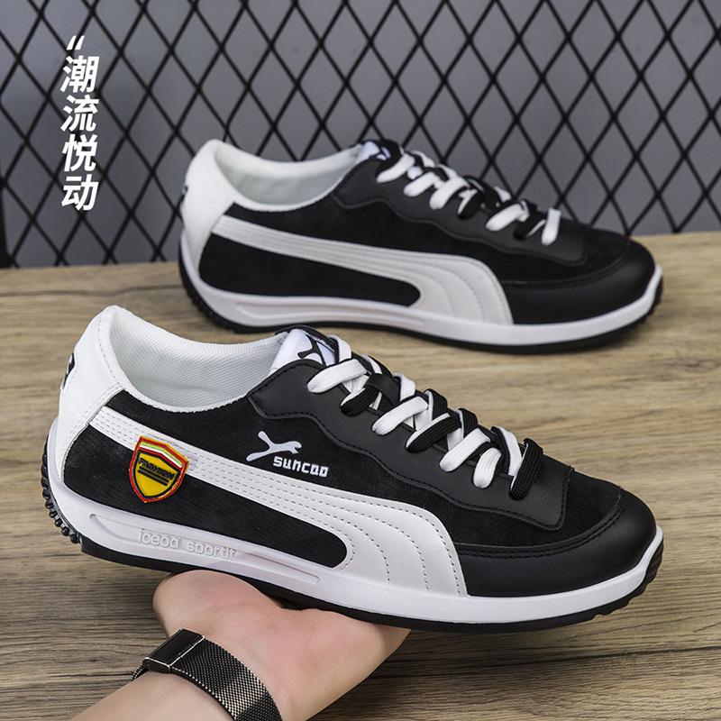 

Мужская обувь лето новая кожаная поверхность внахлест дышащая плоская подошва удобная универсальная повседневная модная обувь мужская для отдыха спорт 44 чёрный