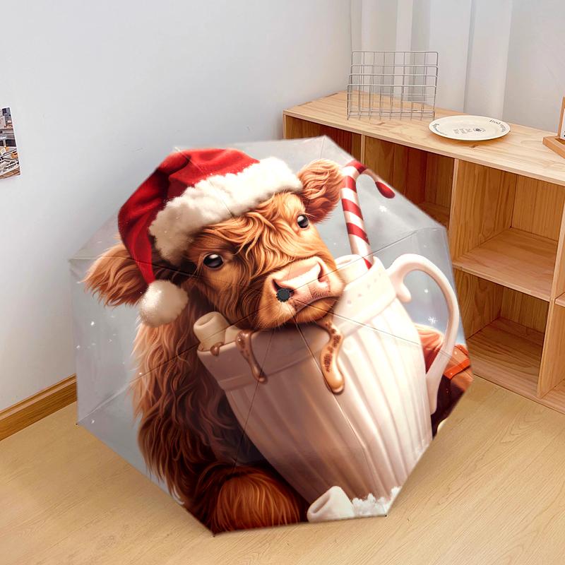 

1 PC Automatic Folding Umbrella - Cartoon Elephant Deer Yak Pattern, Portable & Foldable Design with 8 Ribs, Christmas Birthday Gifts